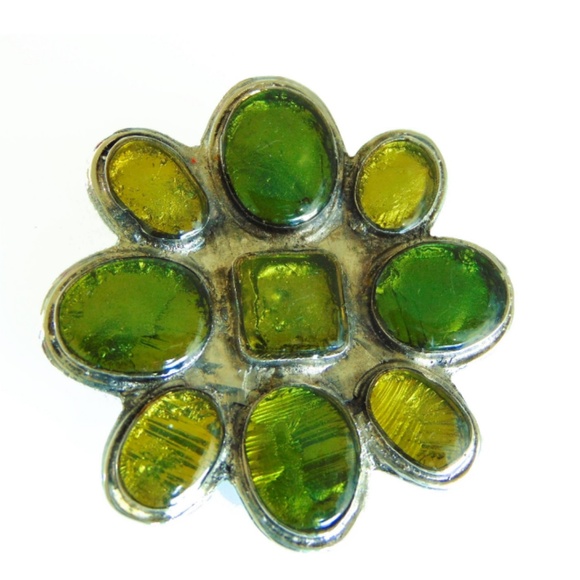 Merot Green Glass Pewter Belt Buckle Festival Vintage Rare Etruscan Style main image 2